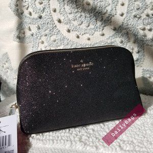 SHIMMY KATE SPADE GLITTER COSMETIC DOME IN BLACK SPARKLES IN SUNLIGHT MAKE UP